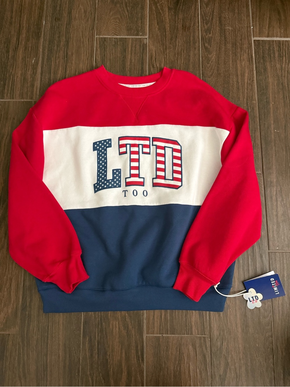 Limited Too Red White Blue Colorblock Crewneck Sweater